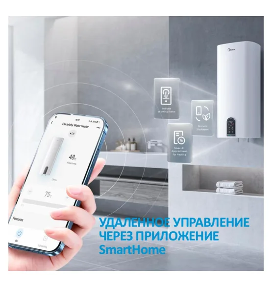 Водонагреватель накопительный Midea MWH50-20SQD-OCEAN, 50 л — сухой ТЭН, бак: эмаль