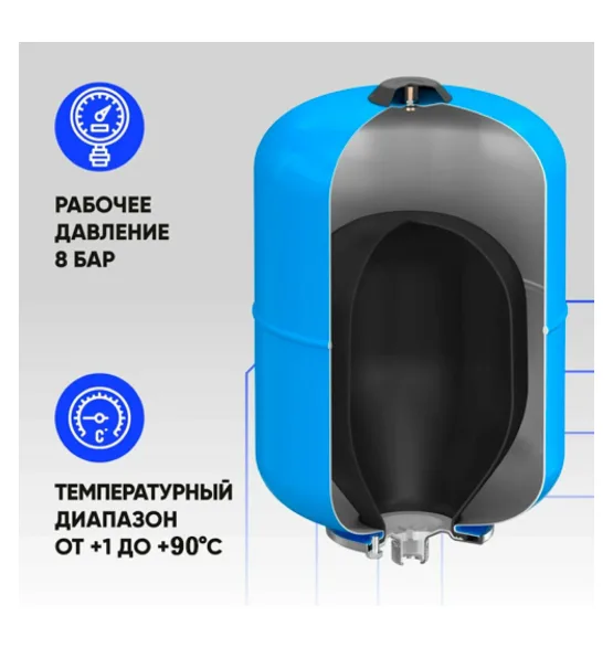 Гидроаккумулятор Valfex AV 50 л вертикальный на высоких ножках — вертикальное исполнение, Valfex