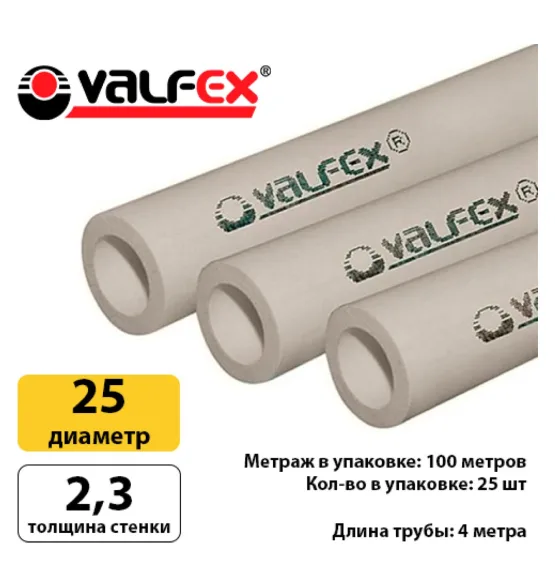Полипропиленовая труба Valfex 25×2,3 мм PN10, серая — фото 2