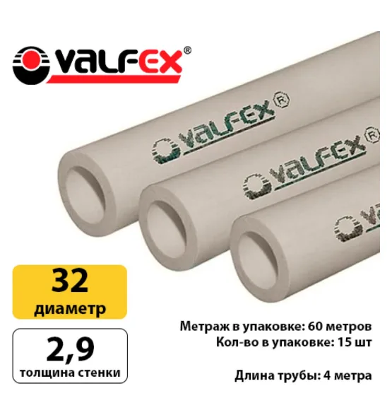 Полипропиленовая труба Valfex 32×2,9 мм PN10, серая — фото 2