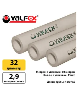 Полипропиленовая труба Valfex 32×2,9 мм PN10, серая — фото 2