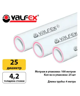 Полипропиленовая труба Valfex 25×4,2 мм PN25, армированная стекловолокном, белая — фото 4