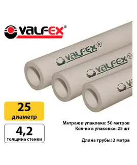 Полипропиленовая труба Valfex 25×4,2 мм PN20, штанга 2 м, серая — фото 3