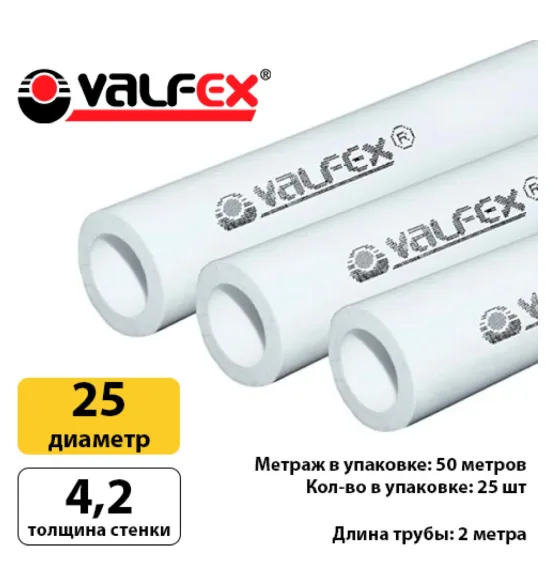 Полипропиленовая труба Valfex 25×4,2 мм PN20, штанга 2 м, белая — фото 4
