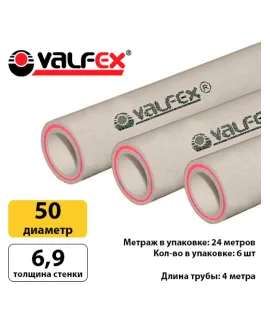 Полипропиленовая труба Valfex 50×6,9 мм PN20, армированная стекловолокном, серая — фото 4