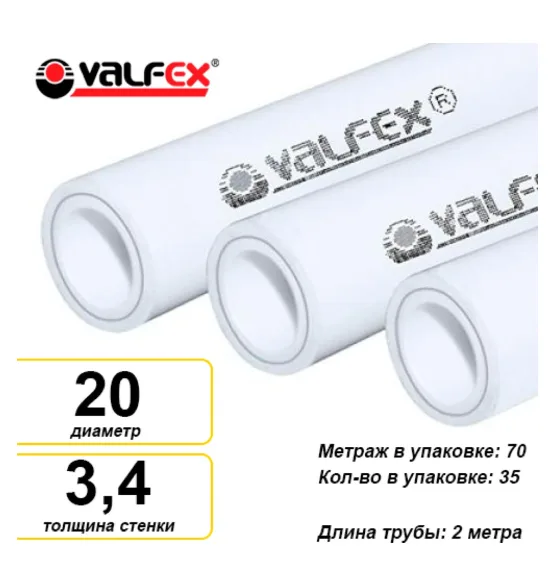 Полипропиленовая труба Valfex 20×3,4 мм PN25, армированная алюминием, штанга 2 м, белая — фото 3