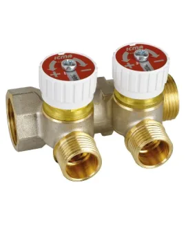Коллектор 3/4″ х 2 выхода с отсекающими кранами ICMA