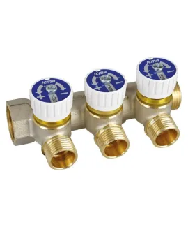 Коллектор 3/4″ х 3 выхода с отсекающими кранами ICMA