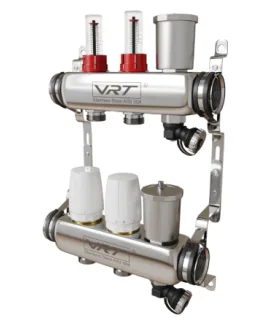 Коллектор для теплого пола VRT® 1″ Х 3/4″ 2 выхода с расходомерами (в комплекте кронштейны, сливные группы)