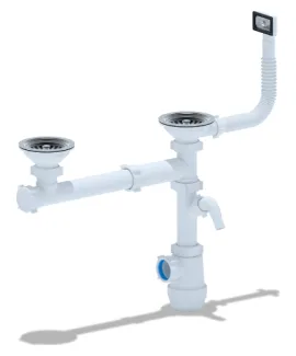 Сифон для кухонной мойки АНИ Грот A7500S, 3 1/2″*40 двойной смещенный с отводом для стиральной машины, с гибким переливом АНИ пласт