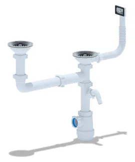 Сифон для кухонной мойки АНИ Грот A7700S, 3 1/2″*40 двойной разноуровневый смещенный с переливом и отводом для стиральной машины АНИ пласт