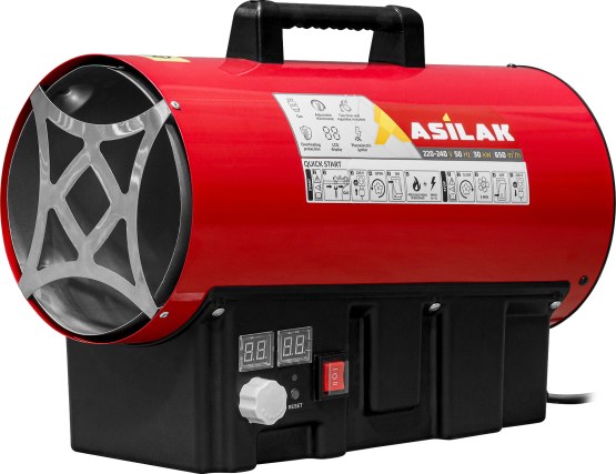 Нагреватель воздуха газовый ASILAK SLG-30000T прям., 30 кВт, термостат, переносной (Мощность 30кВт; Производительность 650 м3/ч; Тип газа: Пропан; Термостат)