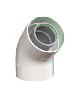 Коаксиальное колено 45° D60/100 мм из алюминия, KRATS