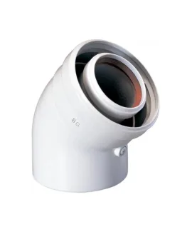 Коаксиальное колено 45° D60/100 мм из алюминия и полипропилена