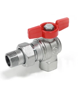 Шаровой кран угловой Giacomini R789X005 3/4″×3/4″, ВР-НР, с отводом, бабочка, хром