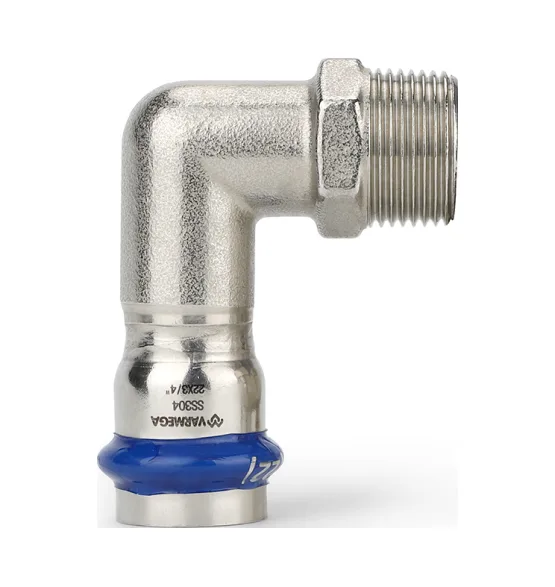 Угольник раструбный Varmega Inox Press с наружной резьбой 28x3/4