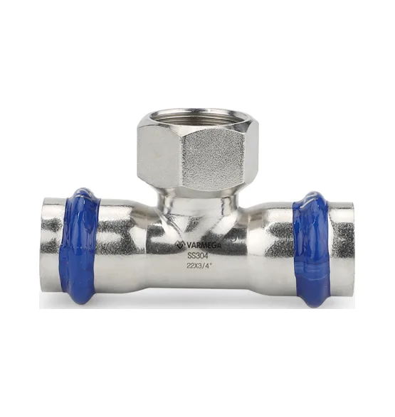 Тройник раструбный Varmega Inox Press с внутренней резьбой 28x1/2